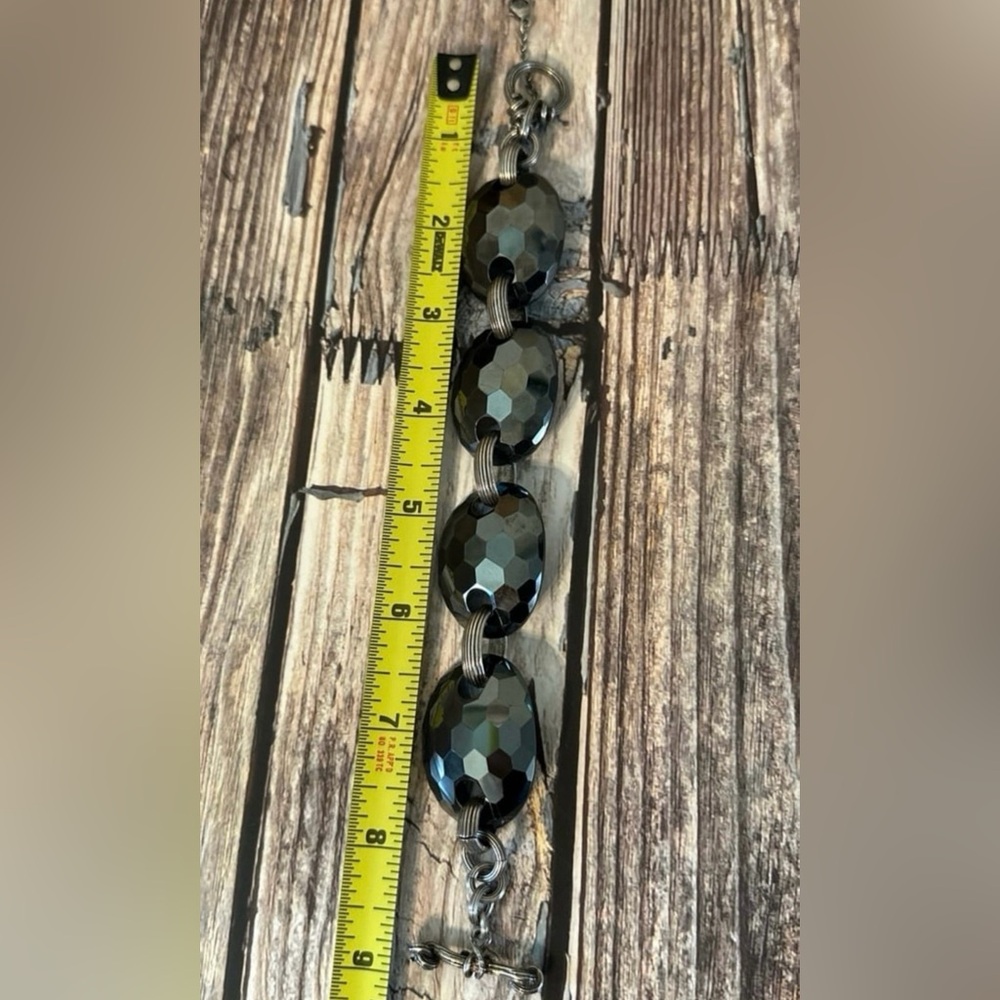 Stephen Dweck Sterling Silver Faceted Hematite Link Bracelet - Picture 4 of 11